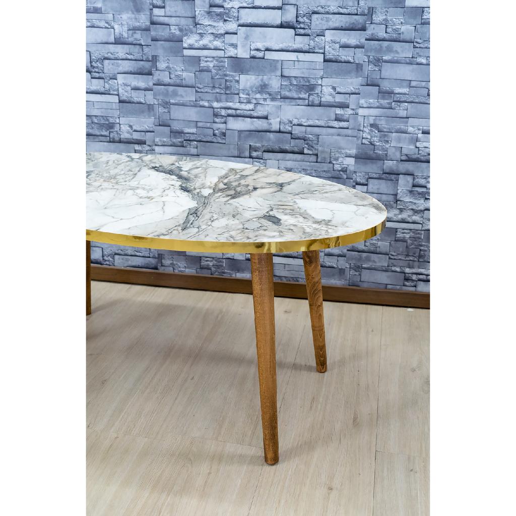 Center Table Wooden Turned Leg Ellipse Efes Gold