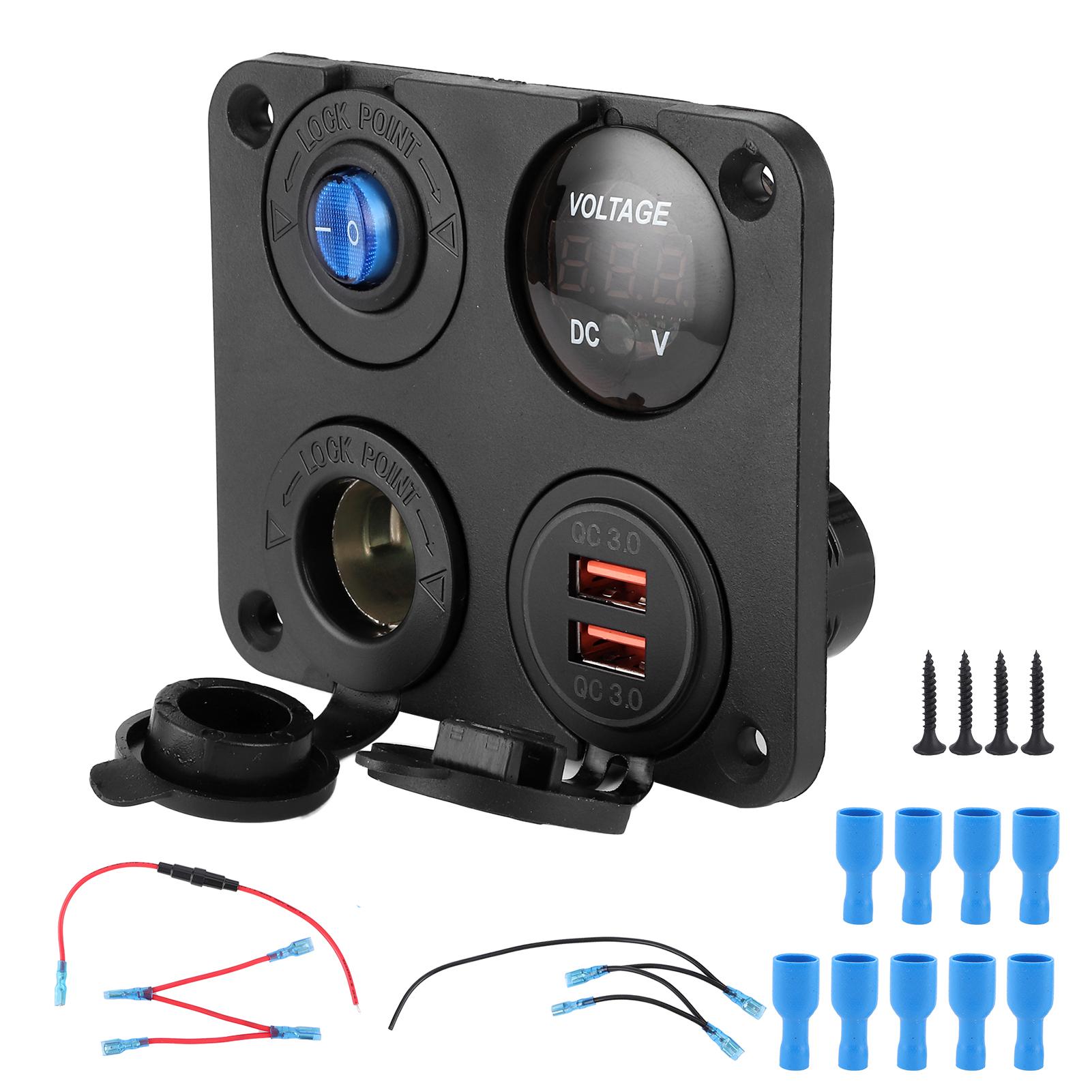 

12V24V 4 Hole Switch Panel Waterproof QC3.0 Dual USB Socket Voltmeter Power Outlet for Boat Car RV