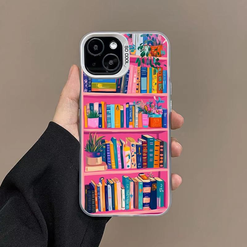 Art Bookshelf And Small Flowers Phone Case For iPhone 17 Pro Max 16 15 Pro 14 13 Mini 12 11 XR XS 17Air Plus Hard Matte Cover