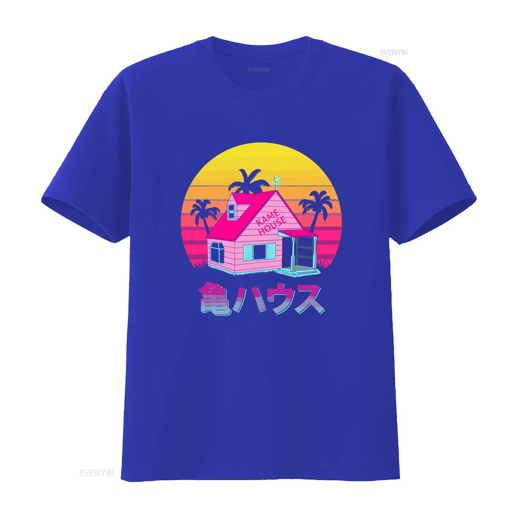 Kame House Sennin Funny Cartoon Mens Black T Shirt Retro Sunset Palms Design Size S to 5XL vintage Washed Soft fashion