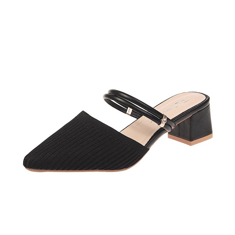 Baotou, One Shoe, Two Sandals, Women's 2025 Summer New Knitted High-heeled Stiletto, and One-word Cool Slippers