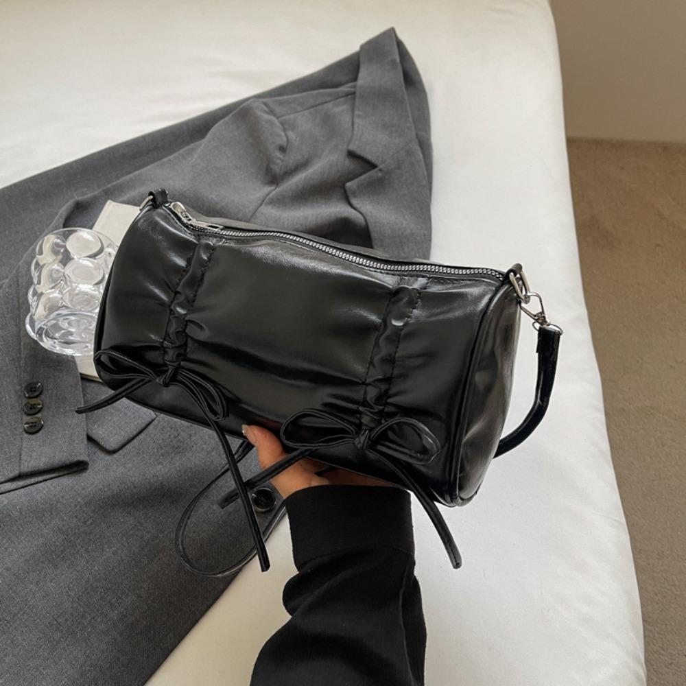 Balletcore Bow Handbag Korean Style PU Leather Underarm Bag Simple Bow Tie Shoulder Bag Girls