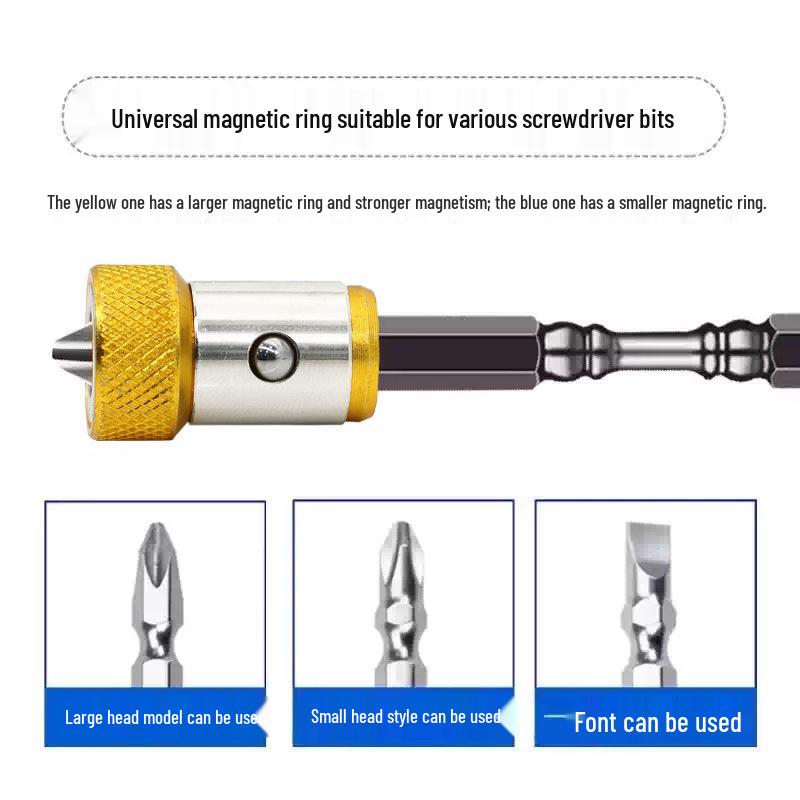 Enhanced Magnetic Anti-Slip Ring for Hand Drills: Magnetized, Hardened, with Detachable Bits and Bead-Locking Tech