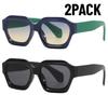 2PCS New Fashion Black Small Rectangular Thick Frame Sunglasses for Men and Women Rectangular Summer Wear Outdoor Travel Shades