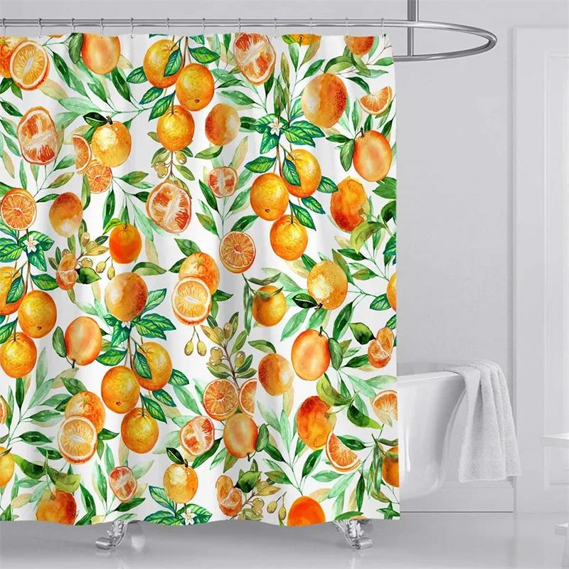 Frucht Duschvorhang Aquarell Orange Pfirsich Zitrone Erdbeere Orange Papaya Niedlich Bunt Badezimmer Dekorativ Duschvorhänge