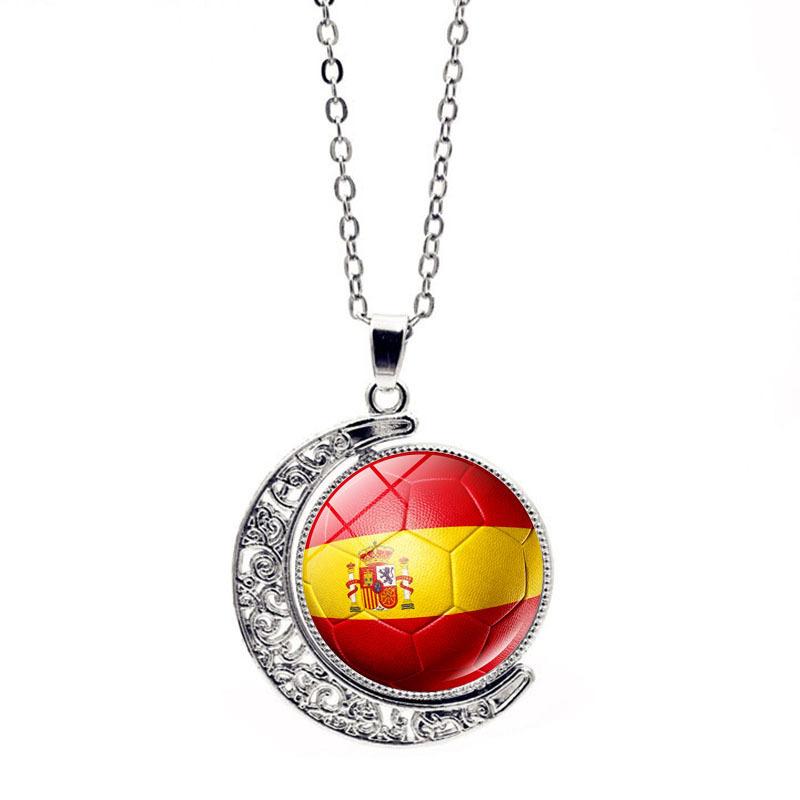 FIFA World Cup Flag Football Necklace Women's Versatile Creative Rotating Moon Pendant Sweater Chain