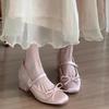 Sheepskin~ Inner Height Increase 7CM Satin Bow High Heel Mary Jane Shoes Women's Thick Heel Soft Sole Versatile Ballet Single Shoes Women
