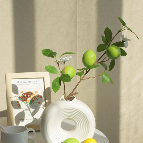 Artificial Lemons Branches 9 Head Faux Lemon Fruits with Stem Realistic Lifelike Fake Greenery Tree Branch with Flowers Leaves