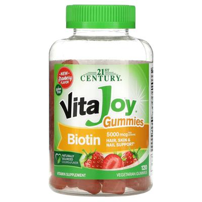 Vitajoy Biotin Gummies, Strawberry Flavor, 5,000mcg, 120 Vegetable Gummies (2,500mcg Per Gummy)