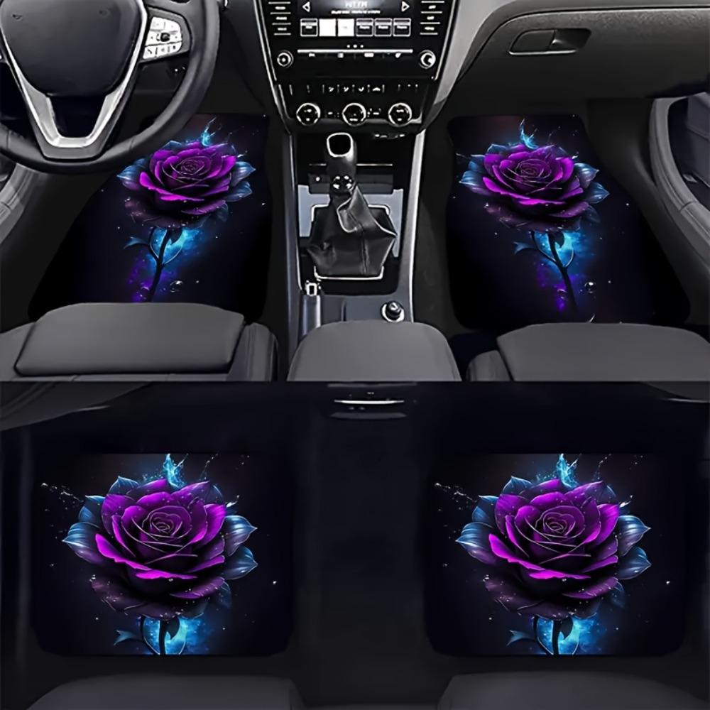 4pcs Non-Slip Rose Design Car Floor Mats Suitable for Cars & SUVs, All-Season Fit Vehicle Floor Liners with Elegant Rose, Ideal Christmas Gift