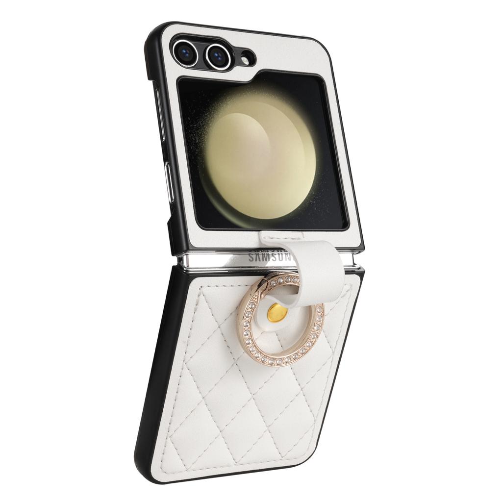 Luxury Ring Buckle Holder Leather Diamond Case For Samsung Galaxy Z Flip 6 5 4 3 5G Flip6 Flip5 Shockproof Phone Cover Fundas
