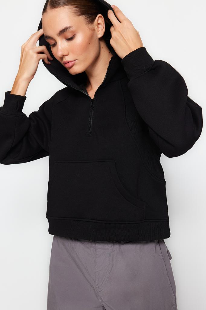 Motegenser for kvinner Lang smaragdgrønn hette med hette i normal passform, brodert hettegenser med fleece på innsiden