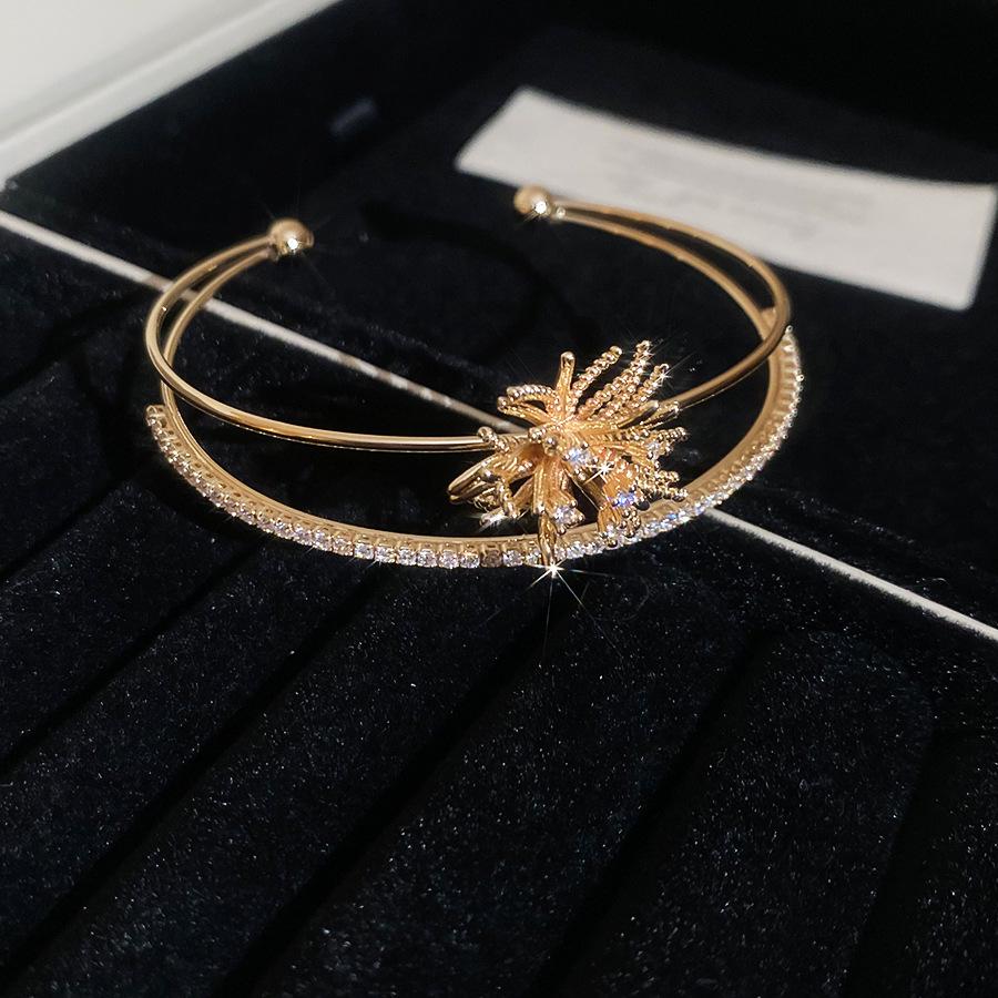 Zircon Flower Double Layer Open Bangle - Minimalist Luxury Bracelet