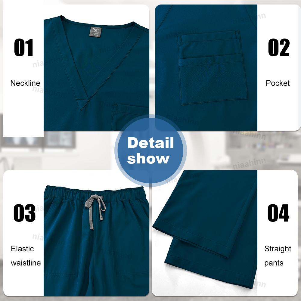 Nursing Scrubs Set Anti-Wrinkle Medical Surgical Gown Hospital Scrub Top Doctor Nurse Special Scrub Uniform Men Women