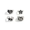 Dark Oil Drip Pentagram Ring Set for Men Hip Hop Niche Heart Ring Men's Jewelry