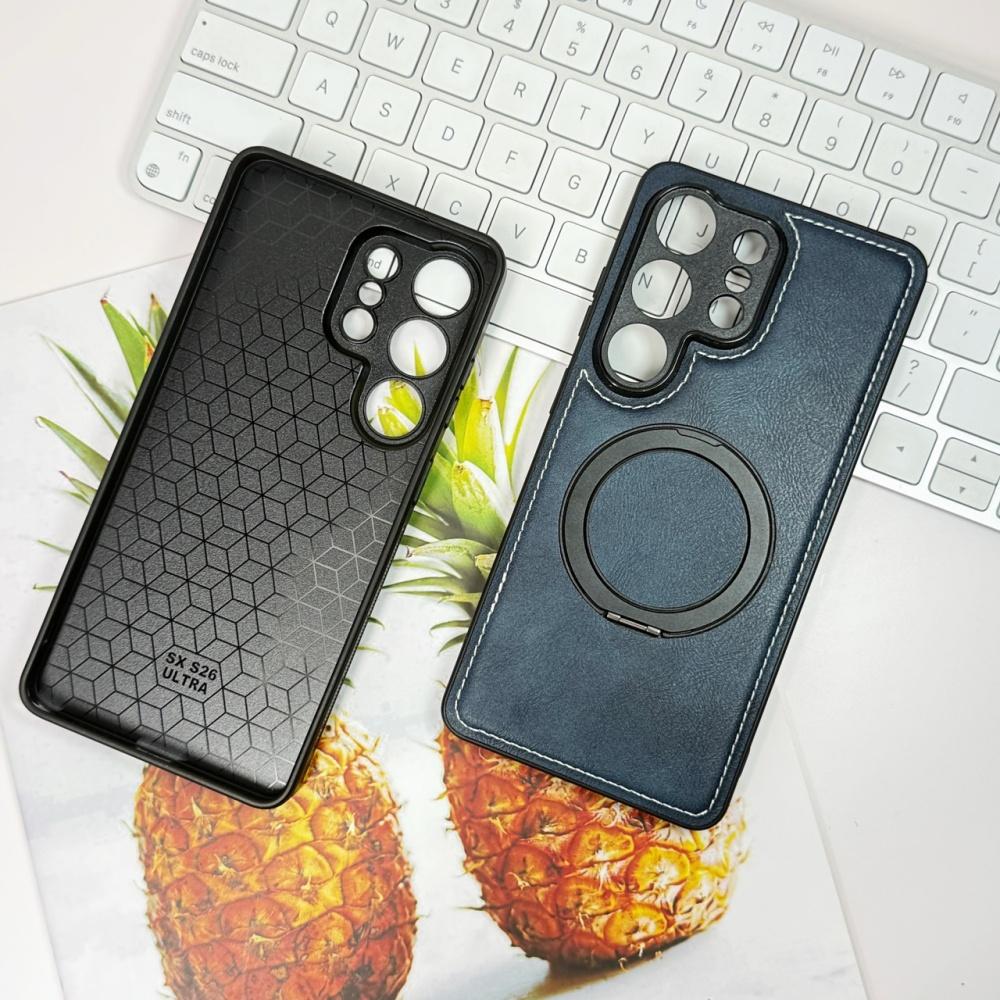 Matte Magnetic Rotating Bracket Leather Case for Samsung S26 S22 Ultra S25 FE S24 S23 Plus A56 for Magsafe Wireless Charge Cover