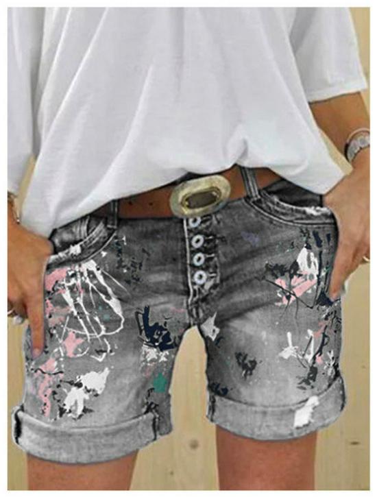 

Женские джинсовые шорты большого размера с высокой посадкой, стрейч, с принтом в виде пуговиц Medium серый