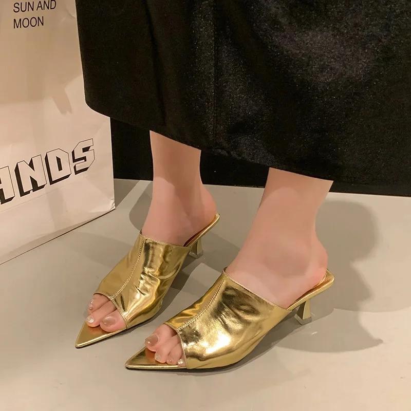 Fashion Women's High Heel Slippers Summer Open Toe Trendy Design Sensation Single Shoes for Skirts Half Slippers Fashionable Slides