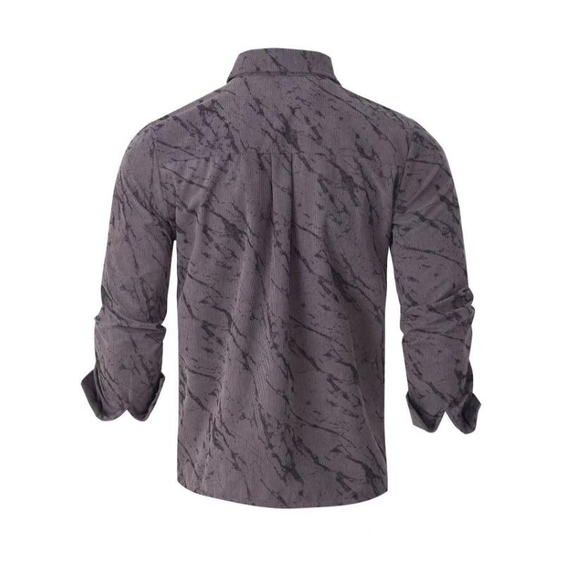 Men Long Sleeve Corduroy Striped Shirt Business Casual Style