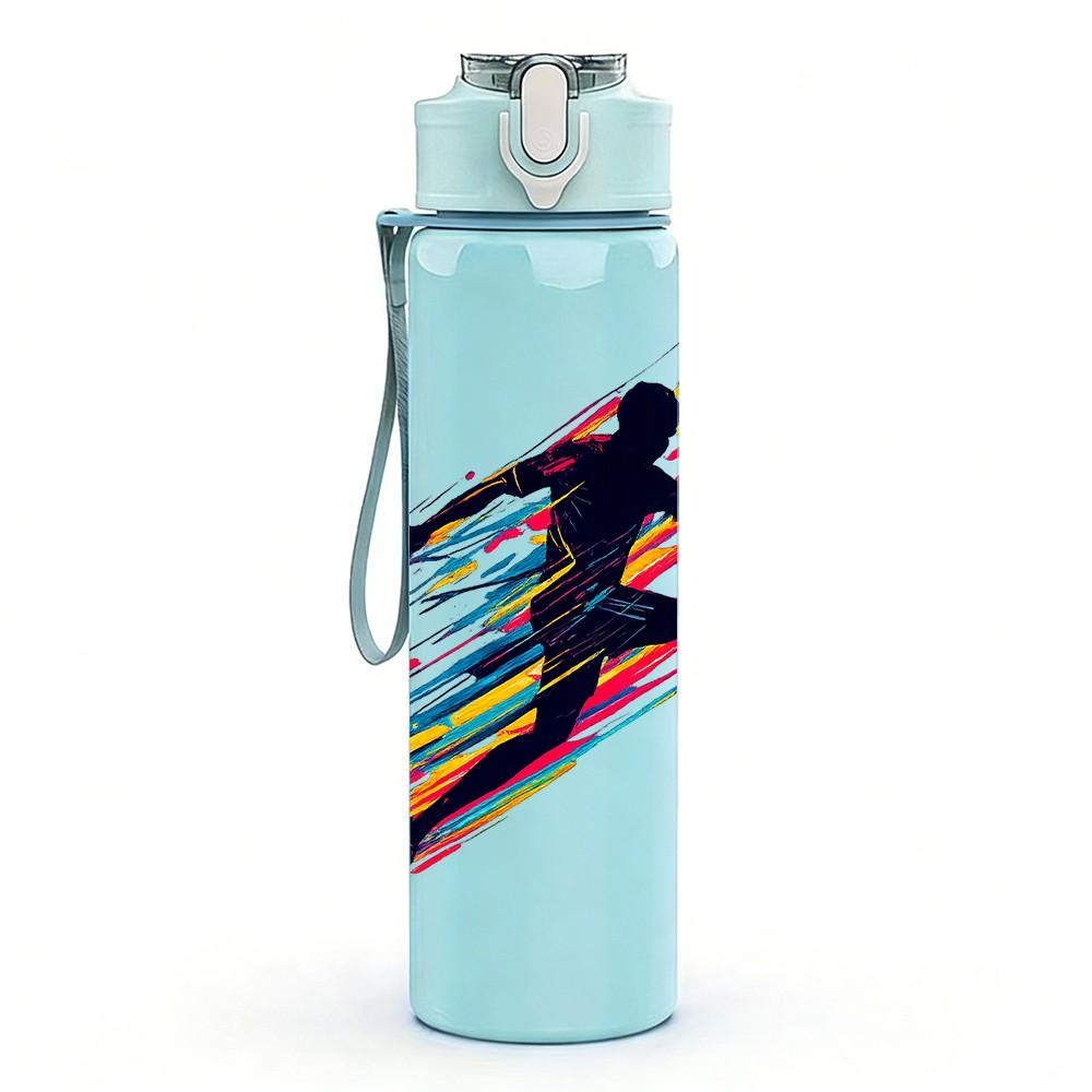 1PC Sprint Soccer Player Motion Print 750ml Color Plastic Sports Water Bottle Leakproof Flip Straw Lid Suitable for Sports Office Home Use