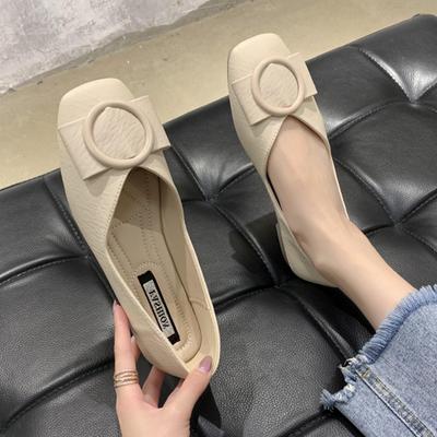 French Spring and Autumn Women Single Shoe with Flat Bottom Soft Leather Metal Decoration Soft Sole Shallow Mouth Anti Slip Shoe