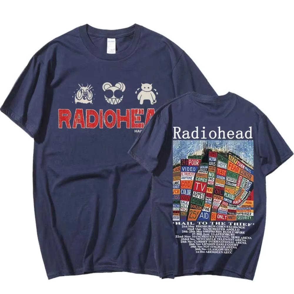 

Radiohead Vintage Print T Shirt Men s Oversized Women Cotton Unisex T-shirt Hip Hop Rock Band Hail To The Thief Music Album Tees XXXL чорний