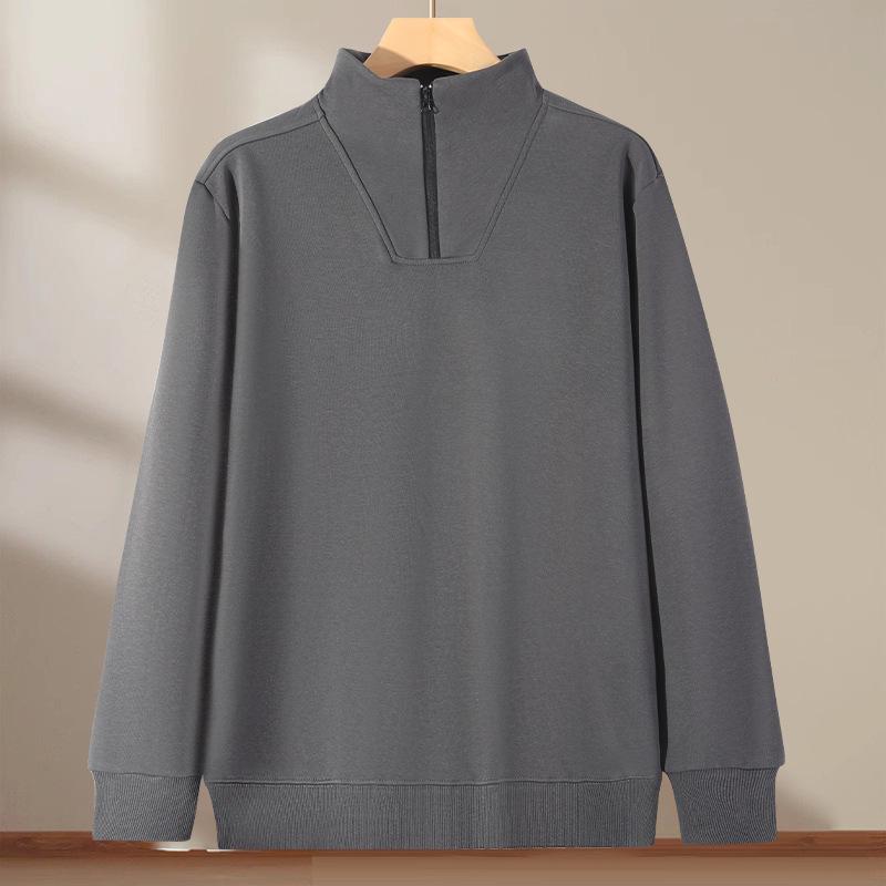 Unisex Cotton Stand Collar Half-Zip Hoodie: Casual American Style, Loose-Fit Long Sleeve Outerwear. L