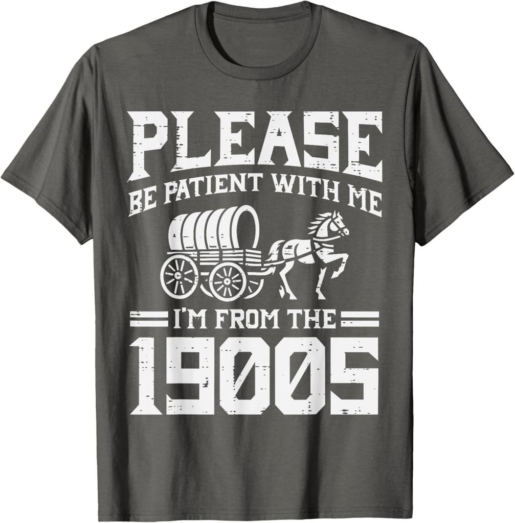 1900s Wagon Horse Vintage Funny Slogan Graphic Tee Casual Cotton Short Sleeve TShirt for Men