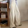 Women's Spring Summer Textured Lazy Style Cream-Colored Casual Versatile Drapey Wide-Leg Trousers