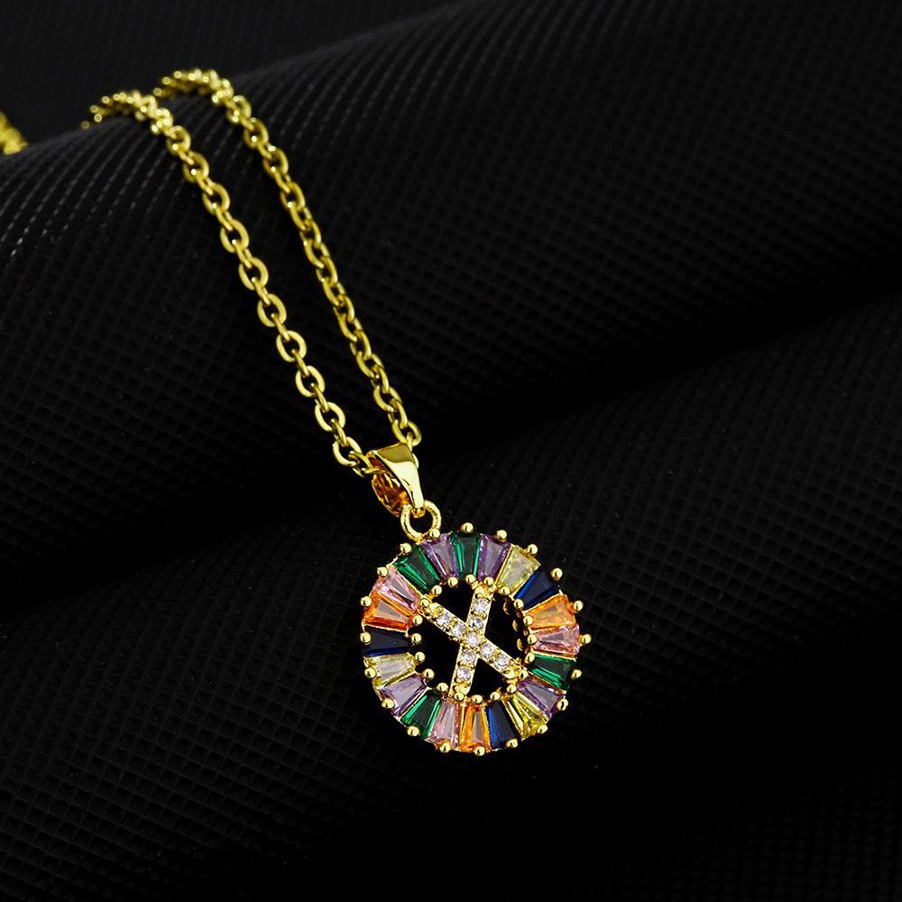 Xiyin Multicolor Zircon Copper Clavicle Chain Necklace with 26 Initial Pendants for Women