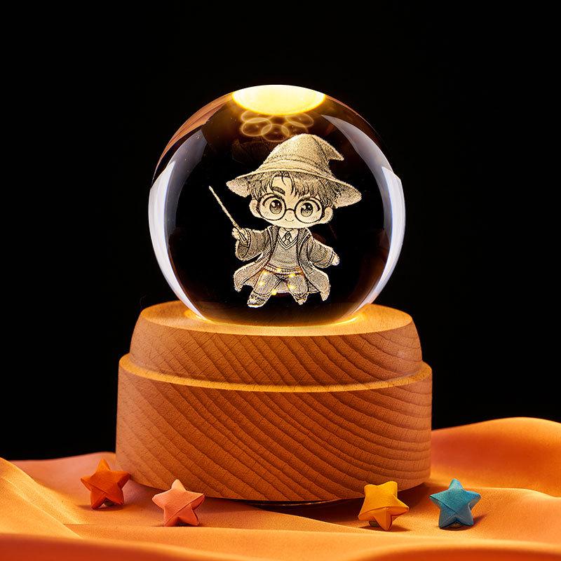 Harry Potter Crystal Ball Music Box with Warm Light Base - Desktop Night Light Souvenir Ornament
