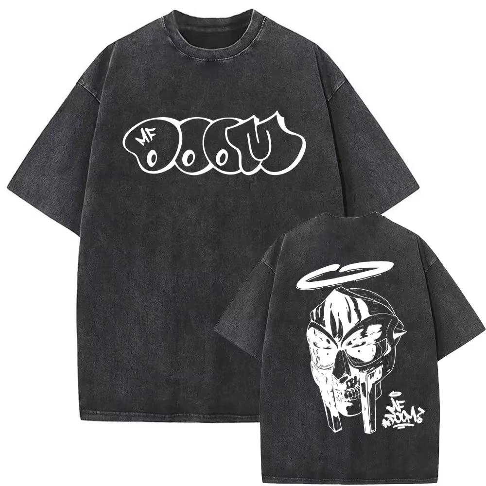 Washed Vintage Rapper Mf Doom MM FOOD Graphic Print Tshirt Men Women Hip Hop Fashion T-shirts Male Casual