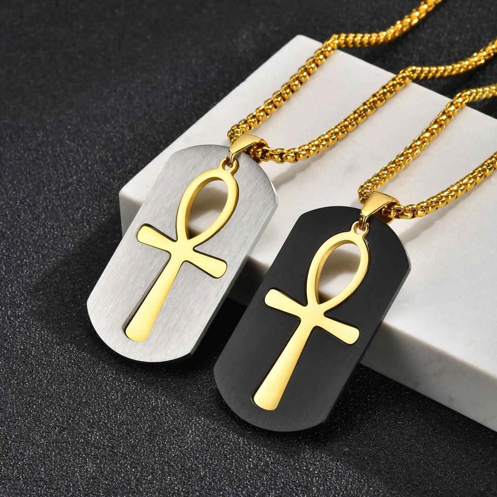 Dog Tag Pendant Necklace Ancient Egypt Egyptian Symbol Ankh Eternal Life Cross Key Life Amulet Talisman Protect Health Jewelry Charming Accessories