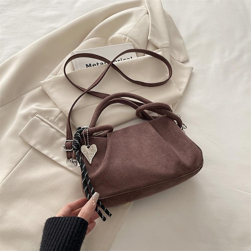 Fashion Deerskin Fleece Frosted Folds Portable Cloud Bag Women's Simple Crossbody Fleece Leather Dumpling Bag