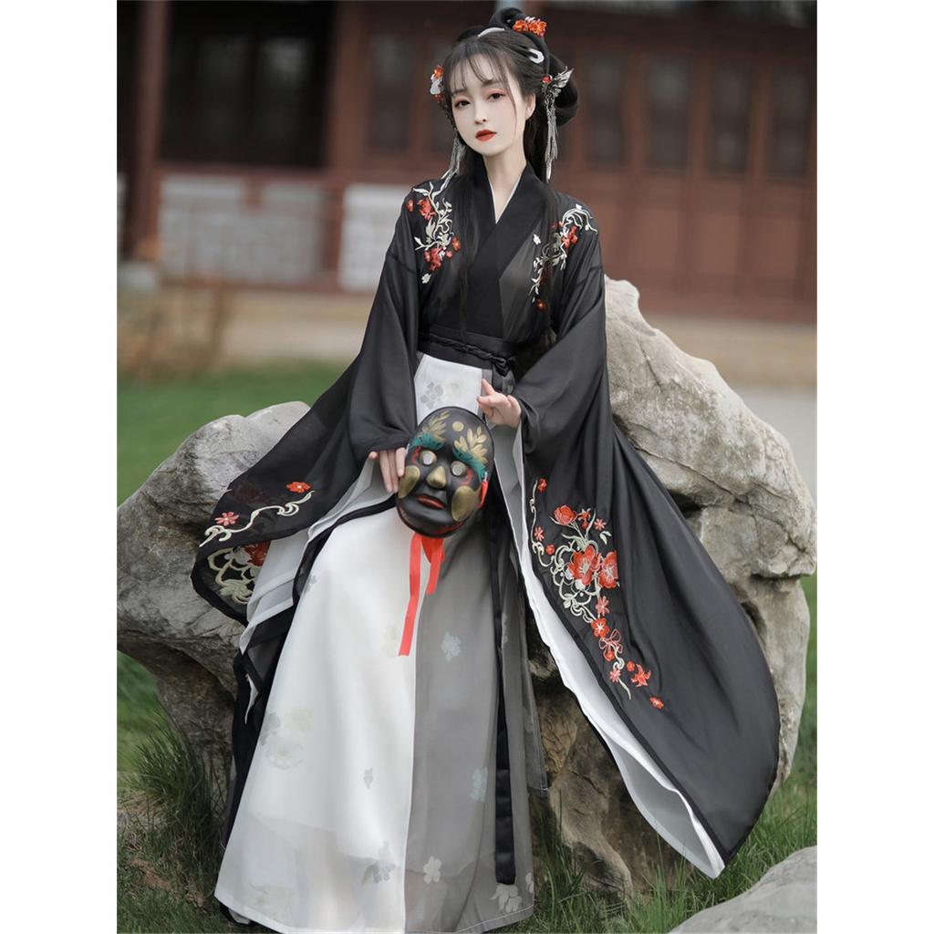 Chinese Wei, Jin, Southern And Northern Dynasties Style Hanfu For Women Wide Sleeves, Waist-length Cross-collar One-piece Skirt Modified Suit