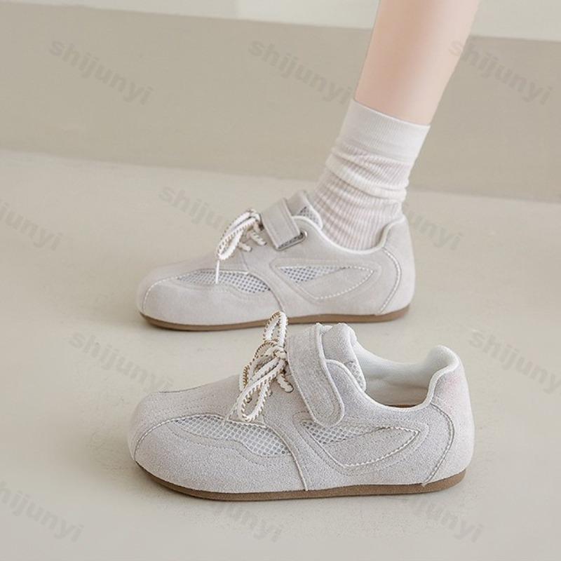 Fashion 2025 Spring New Women's Fashion Retro Casual Low Top Shoes Mesh Breathable Soft Soled Comfortable Non Slip Lace Up Flat Sneakers