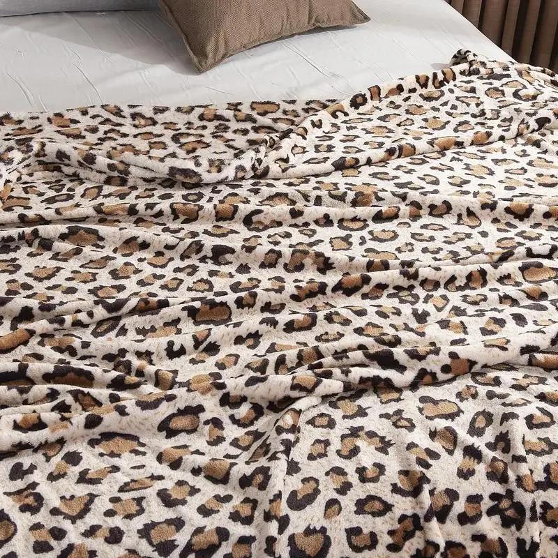 Super Soft Coral Fleece Flannel Blanket Leopard Stripe Printed Sofa Bedspread Plaid Design For Comfortable Home Living