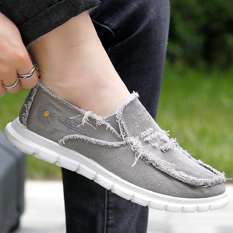 Men's Casual Canvas Shoes Summer Flat Slip On Loafers Lightweight Driving Shoes Breathable Boat Shoes