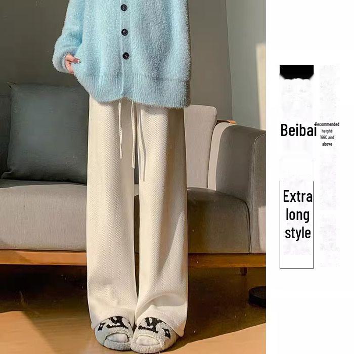 Pantalones de Café de Pierna Ancha y Cintura Alta para Mujer - Versátiles para Primavera, Otoño e Invierno con Terciopelo Plus, Corte Holgado, Estilo Casual Drapeado.