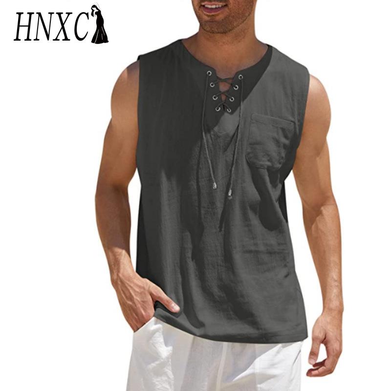 HNXC Baumwolle Ärmelloses T-Shirt Herrenmode Lockeres Hemd Bedrucktes Mitfühlendes Hemd