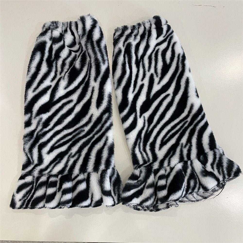 Scaldamuscoli Invernali Stampa Leopardo Calze Lunghe a Pois e Strisce Coprigambe Peluche Vintage Streetwear