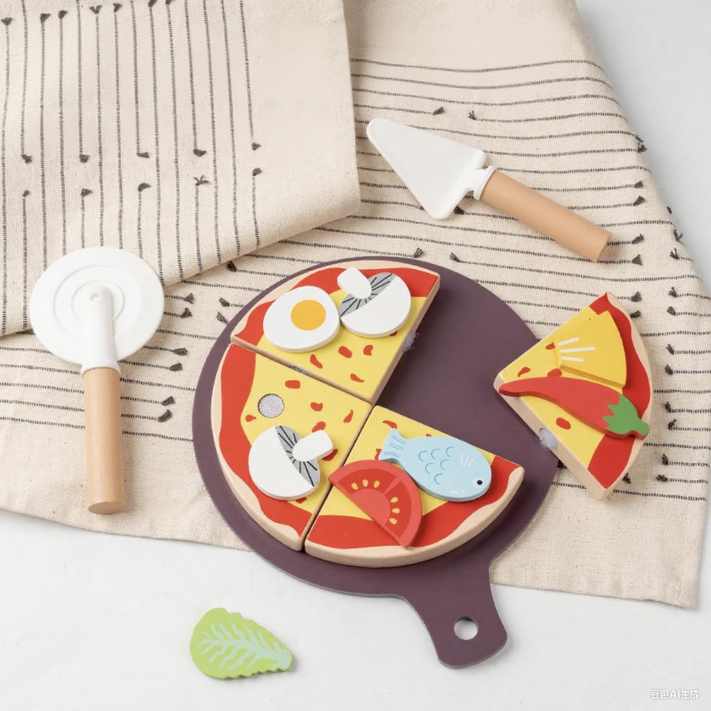 Jucărie Puzzle din Lemn pentru Copii Simulare Pizza