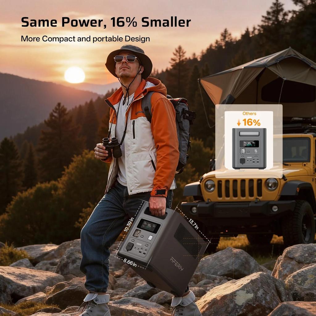 2026 New AFERIY 1800W 1024Wh Portable Power Station LiFePO4 UPS Pure Sine Wave Solar Generator for Camping RV Emergency