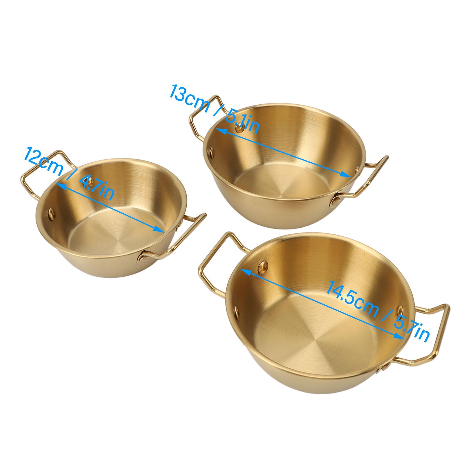 

3Pcs Sauce Dishes Stainless Steel Round Dipping Bowl Seasoning Dish with Handle for Appetizer Soy Sauce Spices Golden золотий