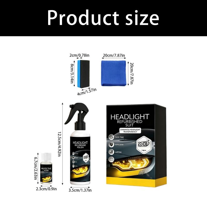 Vehicle Headlight Polish and Protective Restoration Kit, Lens Appearance Care with Pump Mist, Sponge and Microfiber-Style Cloth for Daily Use