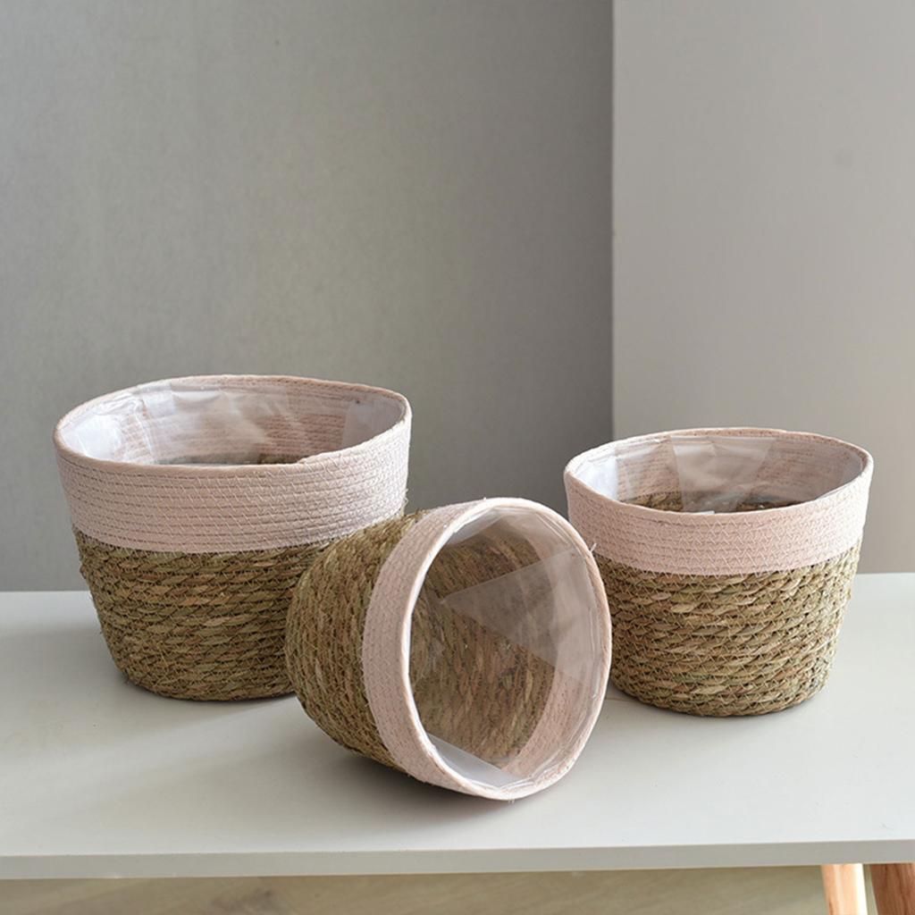 Large Straw Flowerpots Flower Baskets Potted Plants Plants Seaweed Weaving Handmade Crafts Floor Indoor Weaving Baskets FU