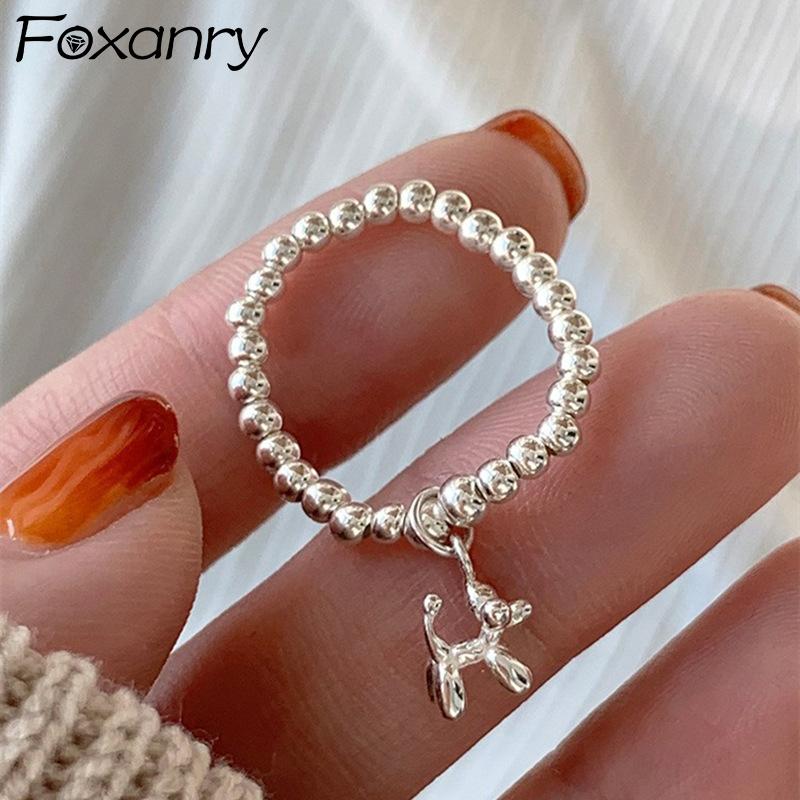 Foxanry Stamp Cute Dog Elastic Rings Party Jewelry For Women Ins Fashion Creative Bead Chain Finger Rings Accessories Gifts