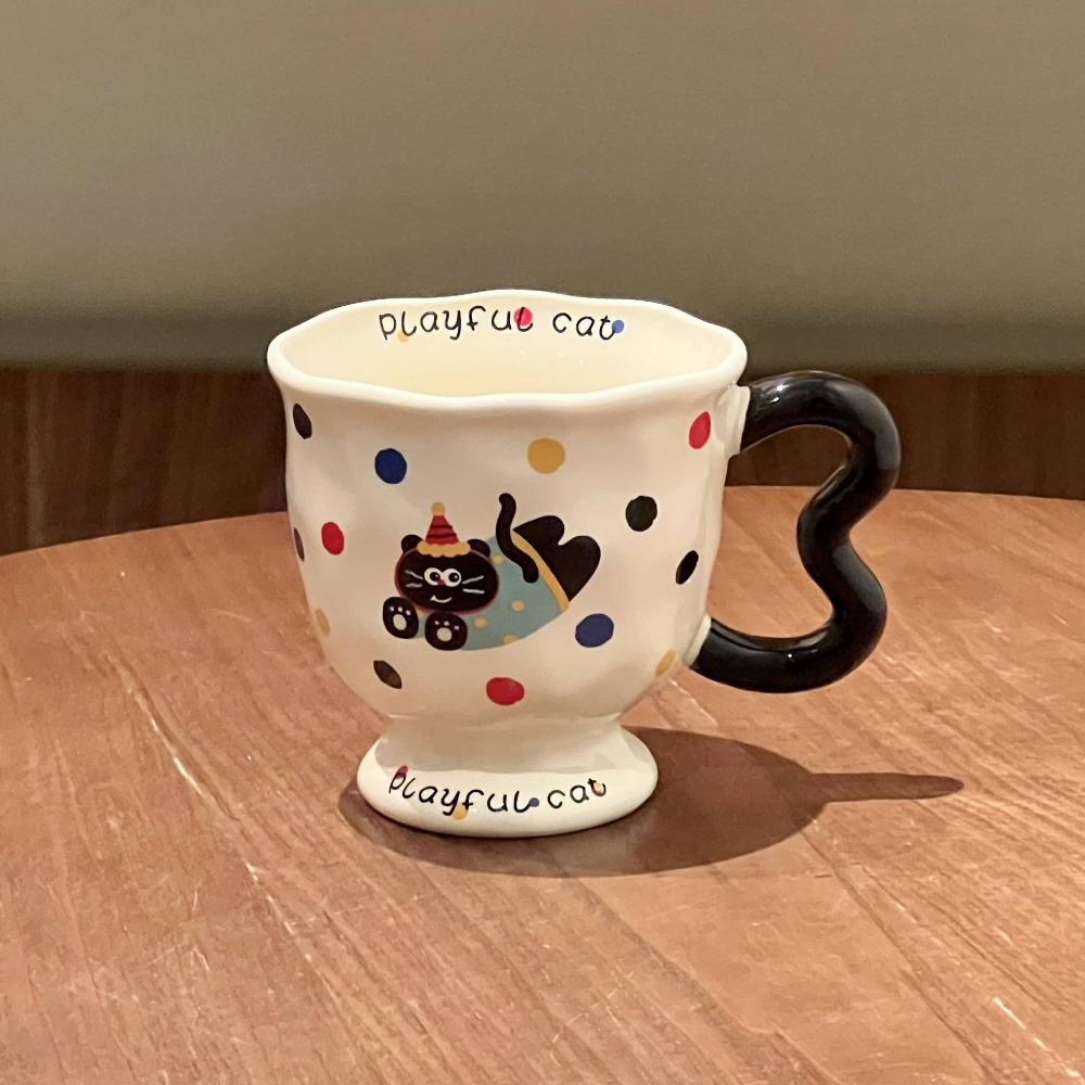 High-value Milk Cute Polka Dot Kitten Mug with Lid Girls Ceramic Cup Birthday Gift Souvenir