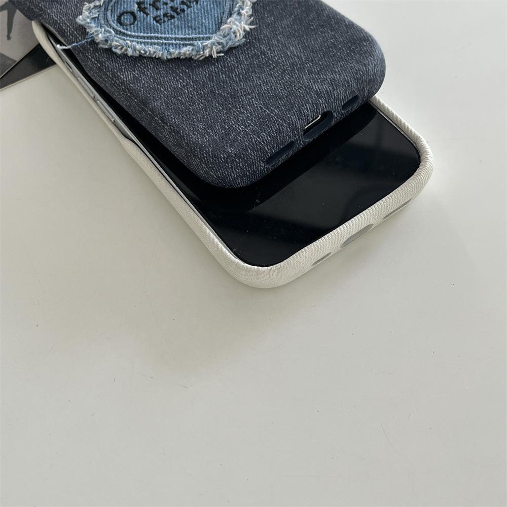 Denim Embroidery Heart Cartoon Phone Case for iPhone 13/12/14/15/16/17 PRO