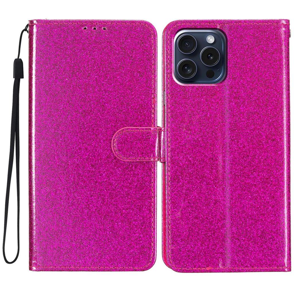 For iPhone 16 Pro Case Glitter PU Leather Wallet Card Slots Phone Cover